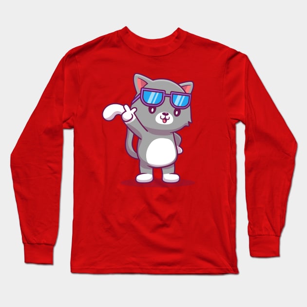 Cute Cat Wearing Glasses Long Sleeve T-Shirt by Catalyst Labs